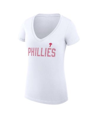 Women's White Philadelphia Phillies Super-Slim Fit Lightweight Dot Print V-Neck T-Shirt