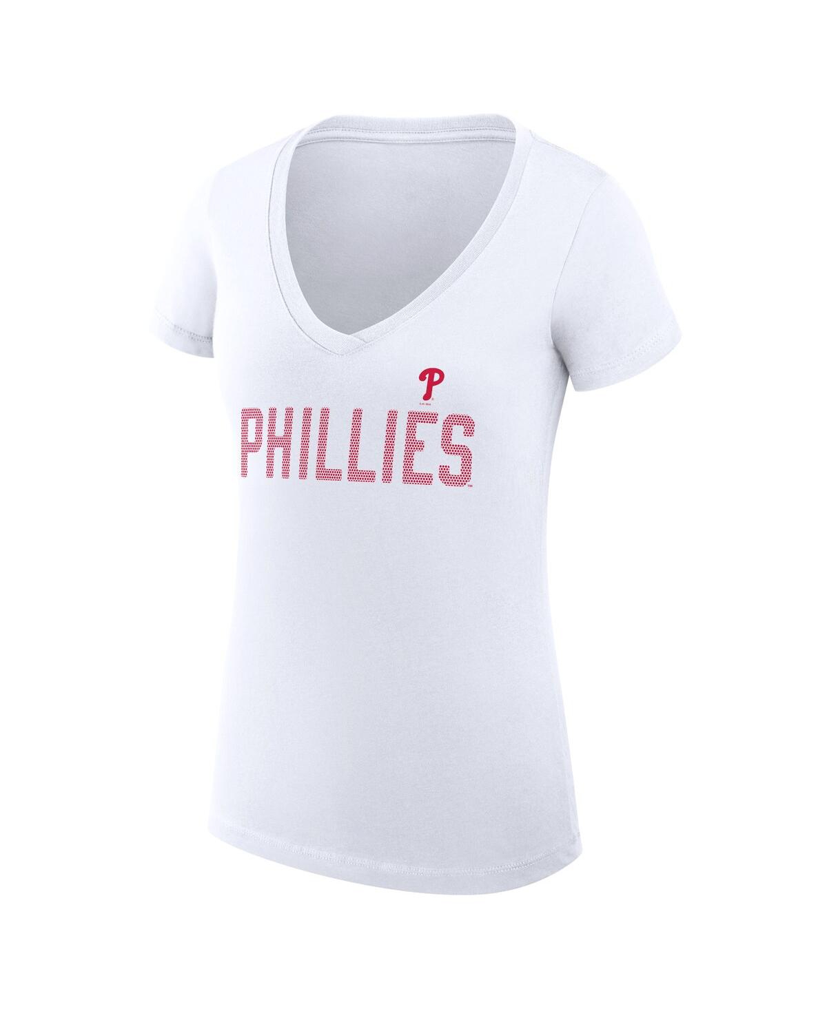 G-iii 4her By Carl Banks Women's White Philadelphia Phillies Super-slim Fit Lightweight Dot Print V-neck T-shirt In White