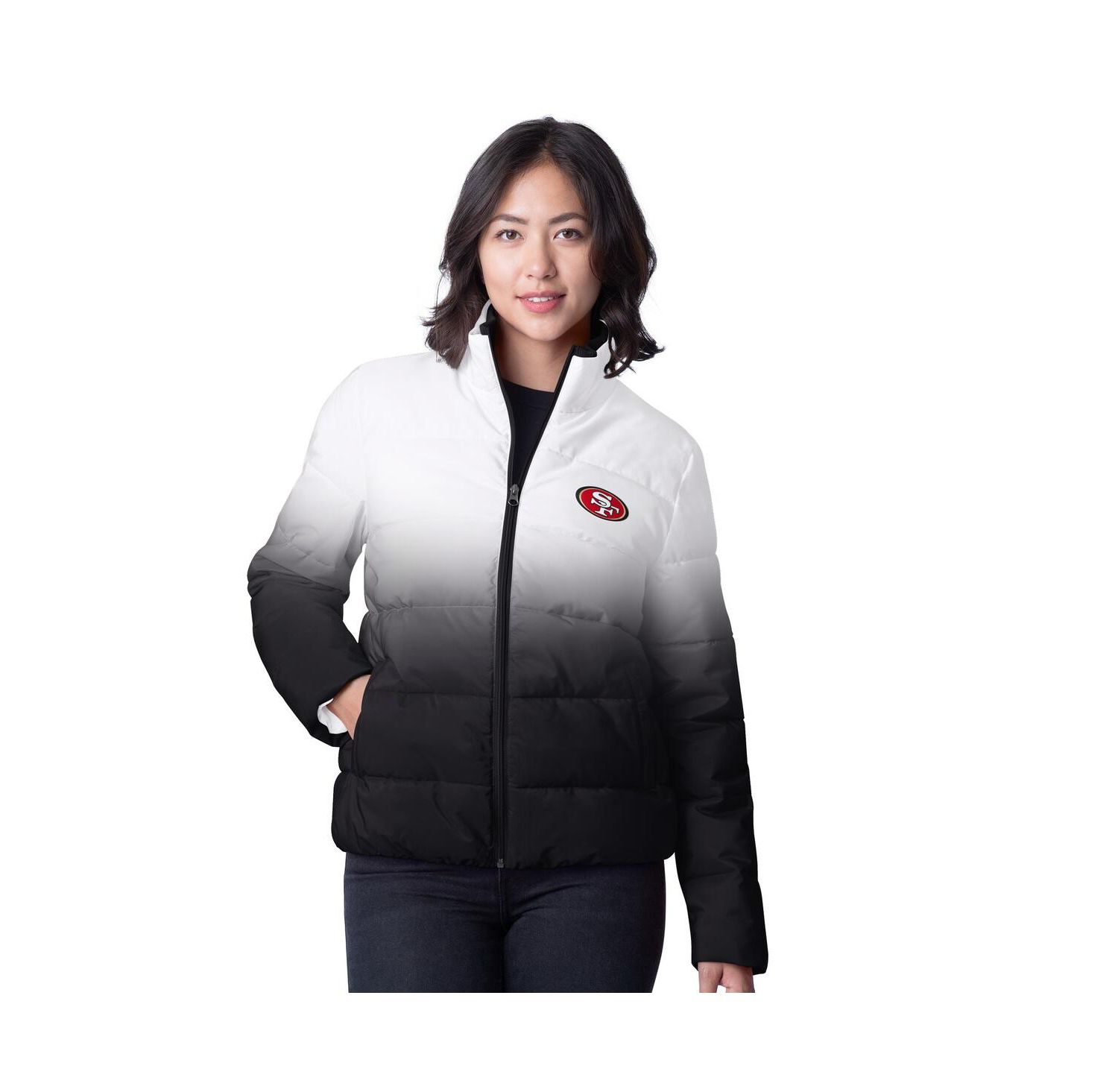 Women's Black San Francisco 49ers Overtime Ombre Full-Zip Puffer Jacket