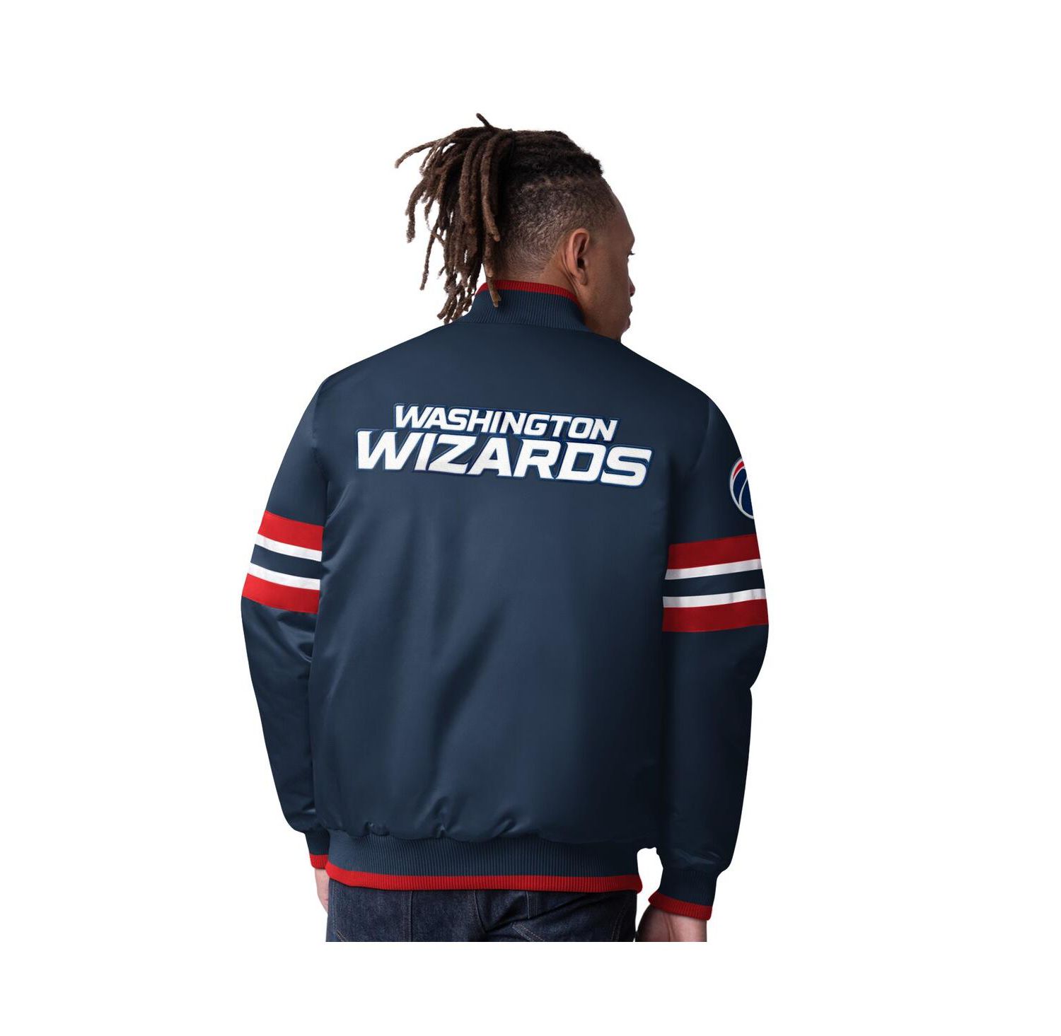 Men's Navy Washington Wizards Scout Varsity Satin Full-Snap Jacket