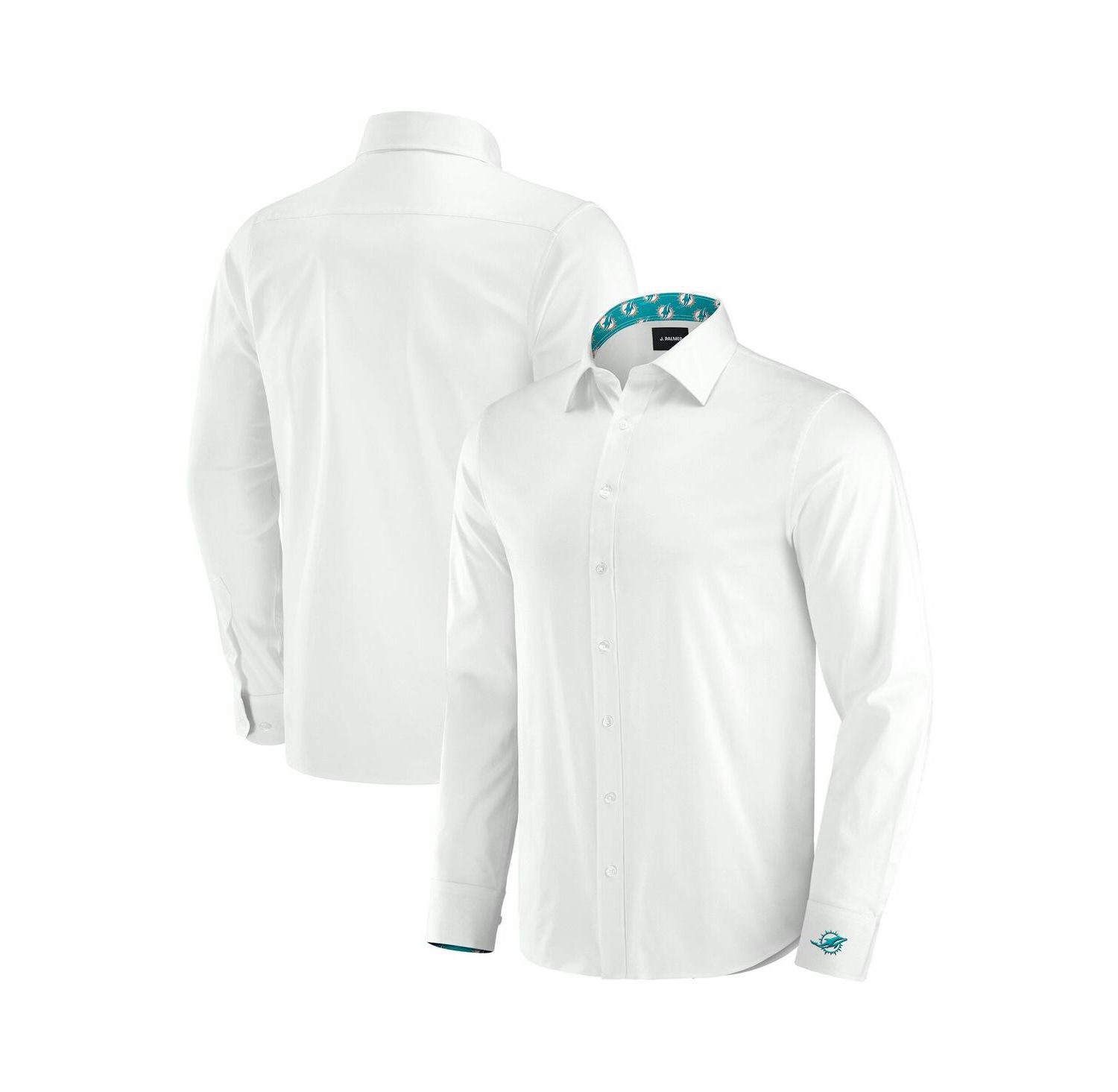 Men's White Miami Dolphins Man-In-Motion Long Sleeve Button-Up Dress Shirt
