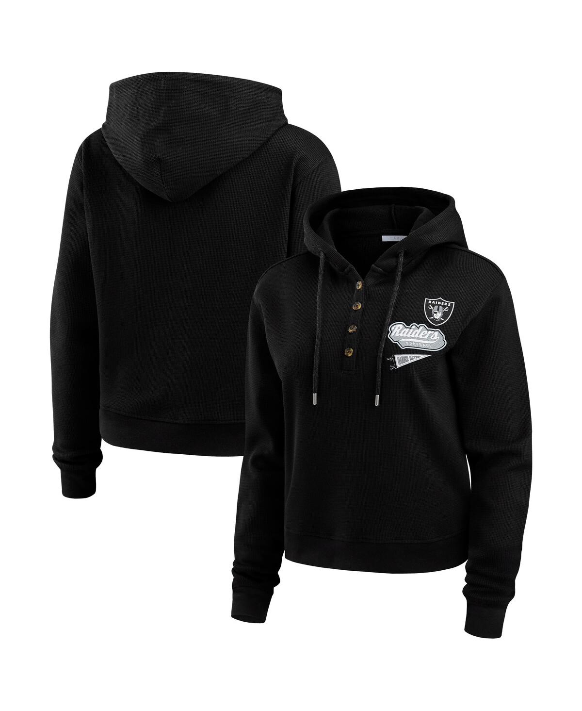 Wear By Erin Andrews Women's Black Las Vegas Raiders Plus Size Waffle Hoodie Pullover Top In Multi
