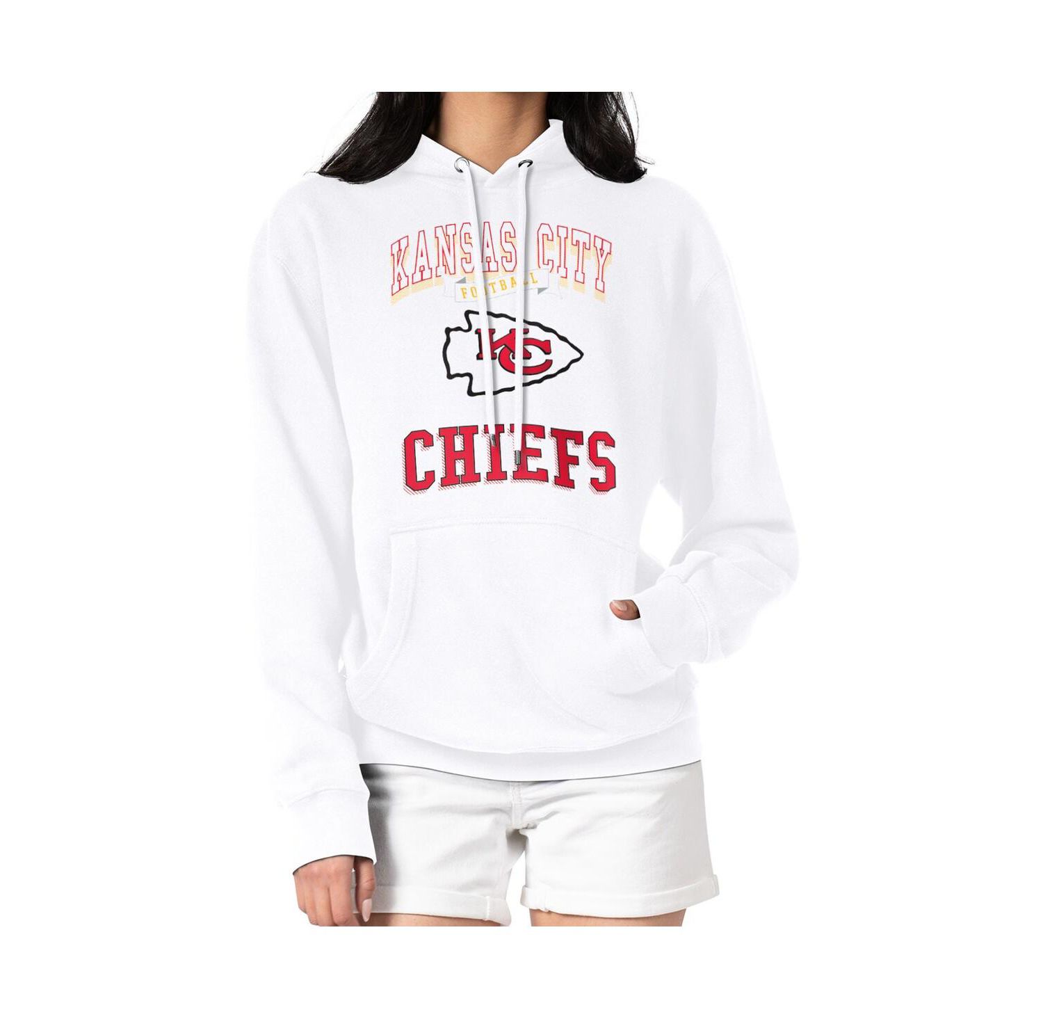 Women's White Kansas City Chiefs Team Logo Graphic Fleece Tri-Blend Pullover Hoodie