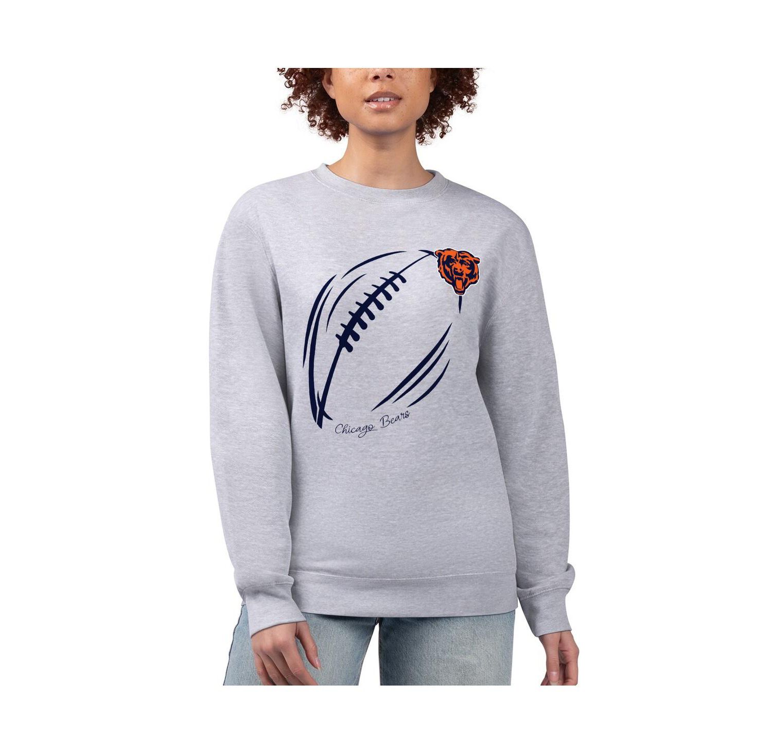 Women's Heather Gray Chicago Bears Football Logo Graphic Fleece Tri-Blend Pullover Sweatshirt