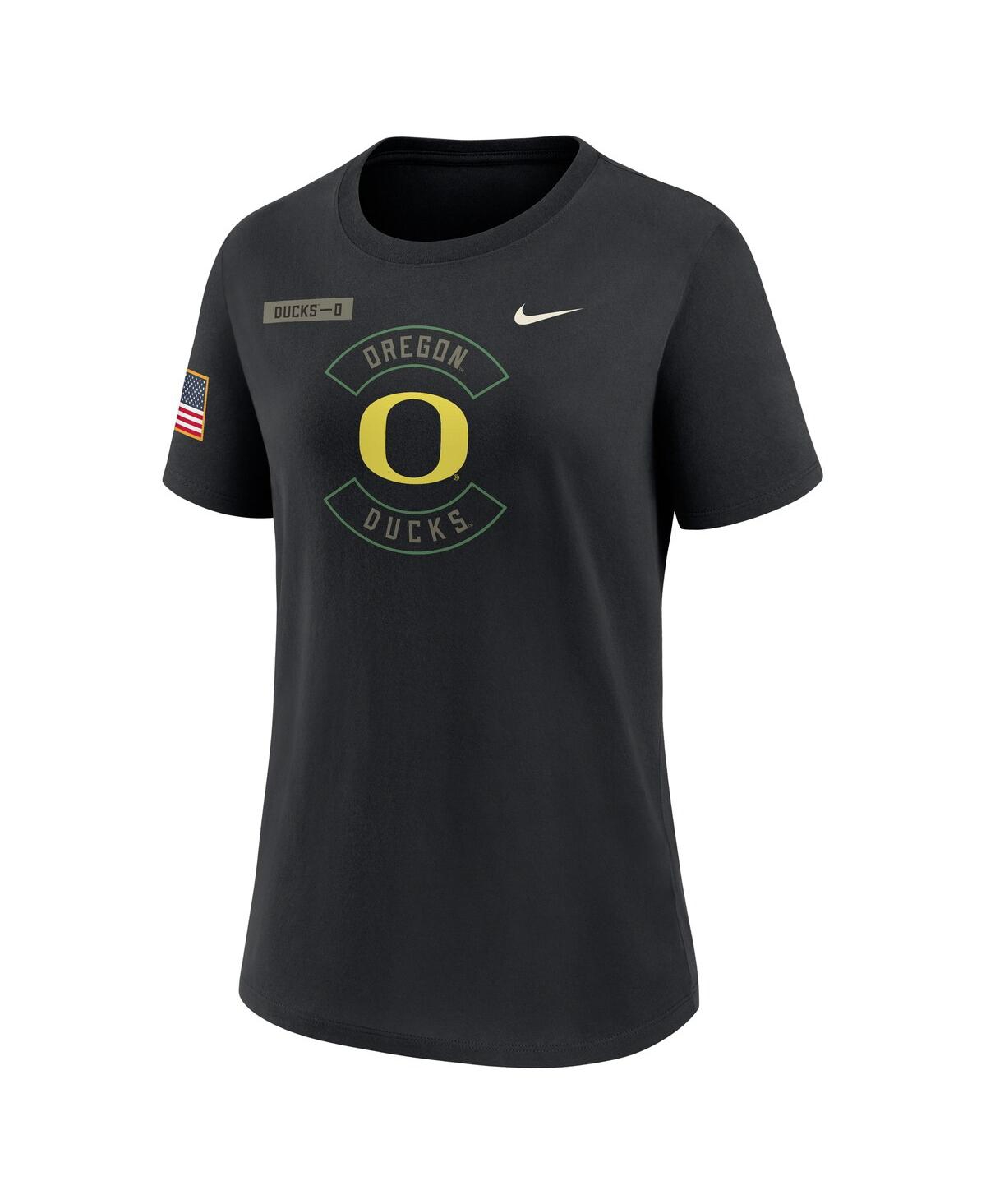 Nike Women's Black Oregon Ducks 2025 Military Appreciation Dri-fit T-shirt In Animal Print