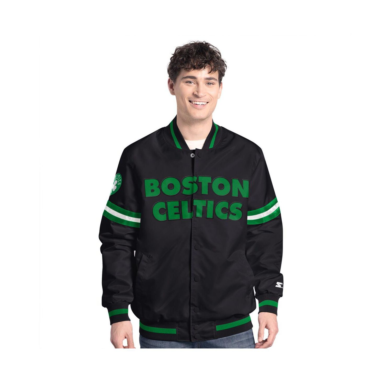 Men's Black Boston Celtics Scout Varsity Full-Snap Jacket