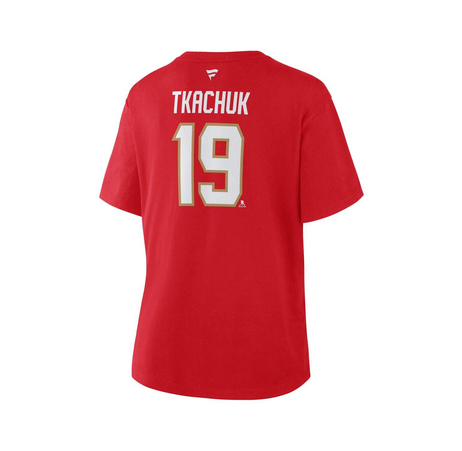 Women's Matthew Tkachuk Red Florida Panthers Authentic Stack Name & Number T-Shirt
