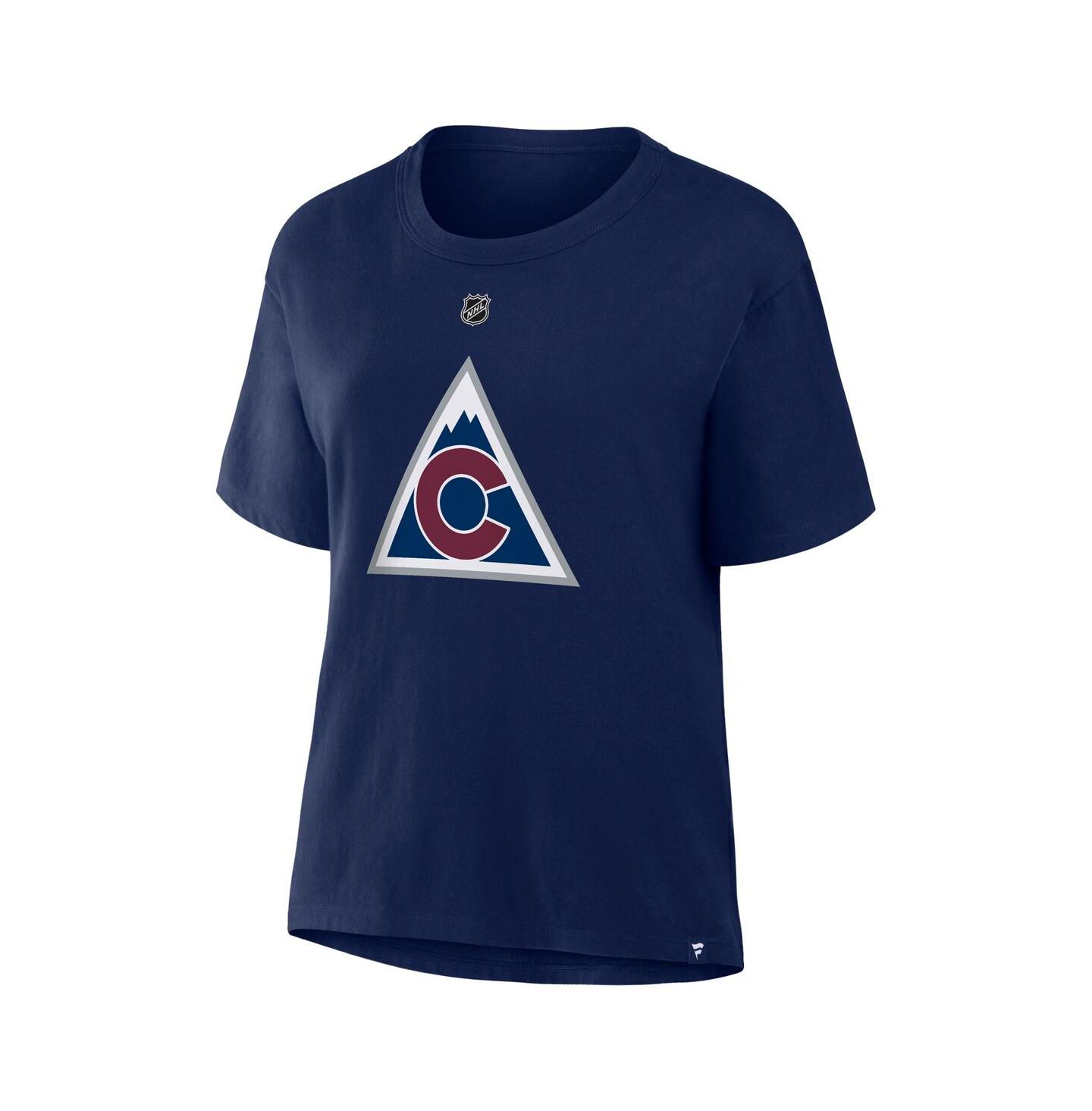 Женская футболка Fanatics Nathan MacKinnon Athletic Navy Colorado Avalanche Authentic Stack Name & Number — фото 2
