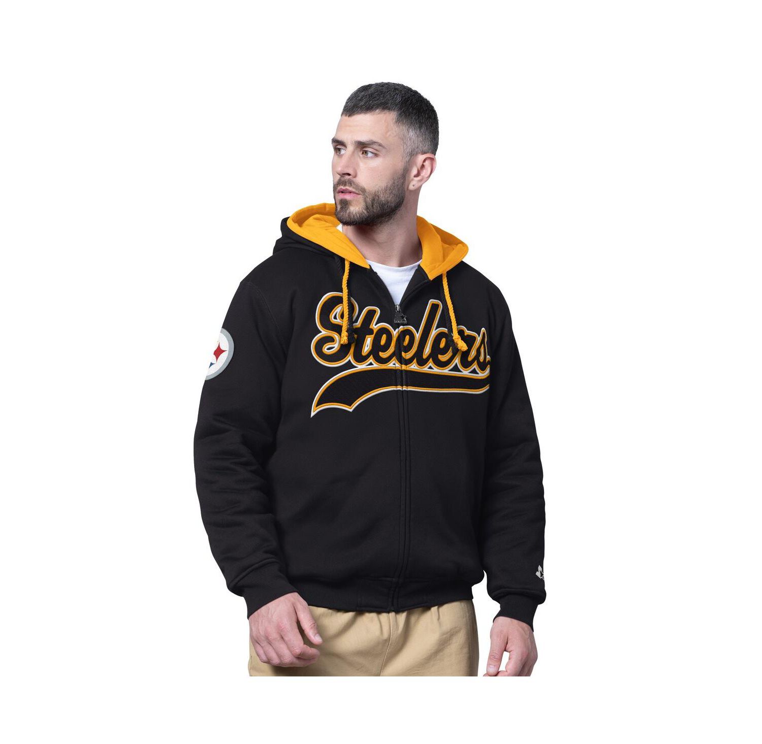 Men's Black Pittsburgh Steelers Big Shot Full-Zip Double Hoodie