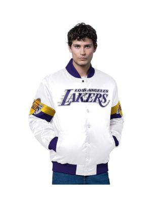 Starter - Men's White Los Angeles Lakers Triple Option Varsity Full-Snap Satin Jacket