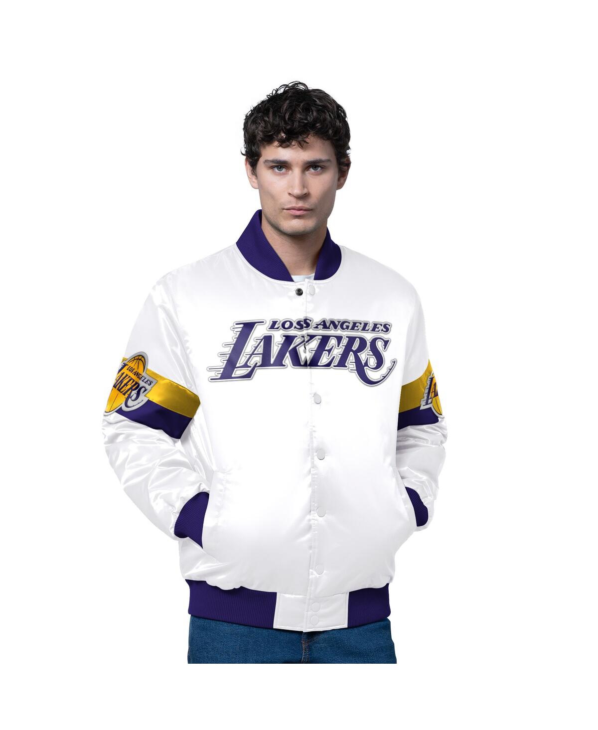 Starter Men's White Los Angeles Lakers Triple Option Varsity Full-snap Satin Jacket In White