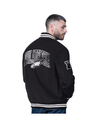 Men's Black Philadelphia Eagles Blackout Corduroy Full-Snap Varsity Jacket