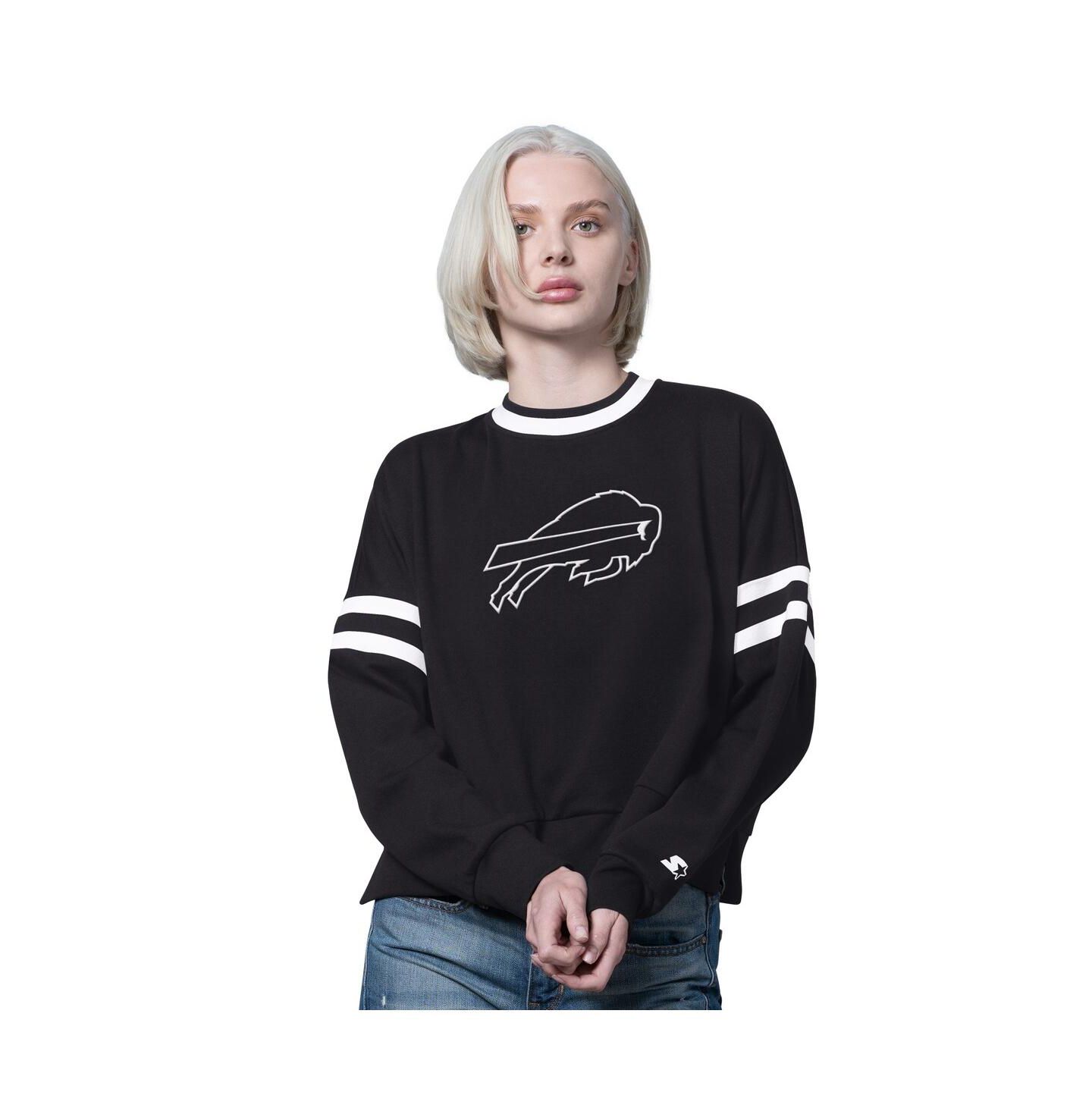 Женская толстовка Starter Black Buffalo Bills Rally Drop Shoulder Cropped Sweatshirt — фото 1