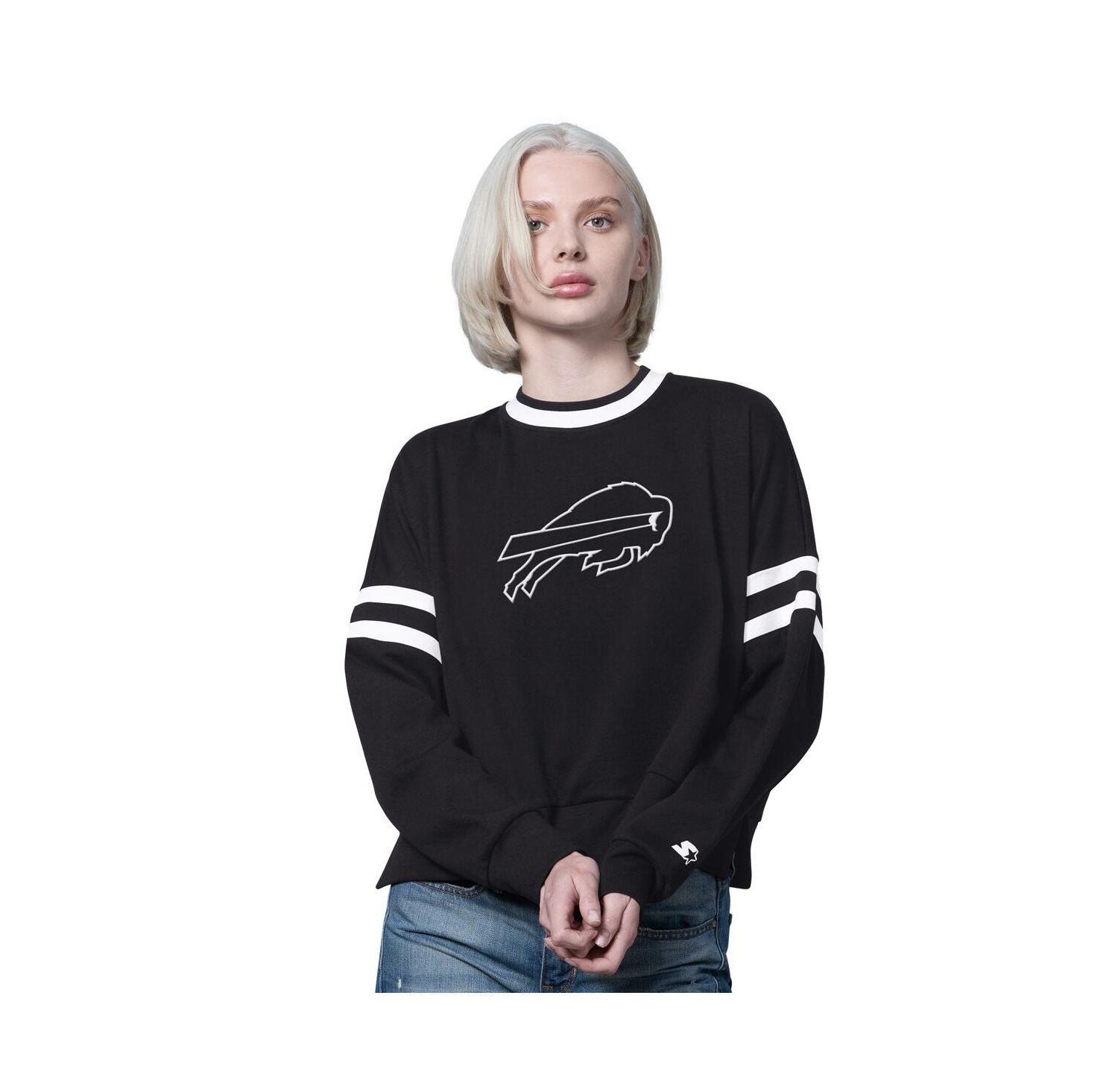 Women's Black Buffalo Bills Rally Drop Shoulder Cropped Sweatshirt