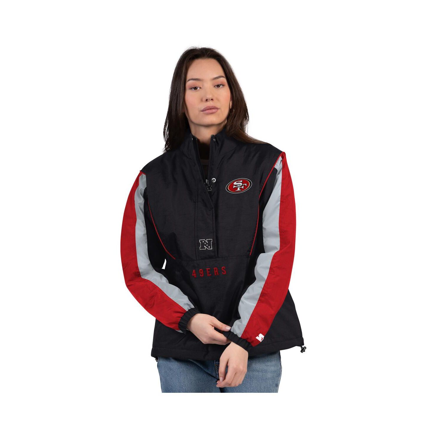 Женская куртка Starter Black/Scarlet San Francisco 49ers Thursday Night Gridiron Half-Zip — фото 1