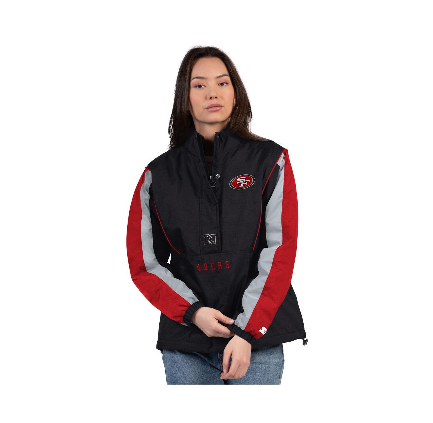 Women's Black/Scarlet San Francisco 49ers Thursday Night Gridiron Half-Zip Jacket