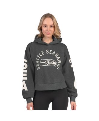 Starter - Women's Heather Charcoal Seattle Seahawks Star Player Cropped Fleece Pullover Hoodie