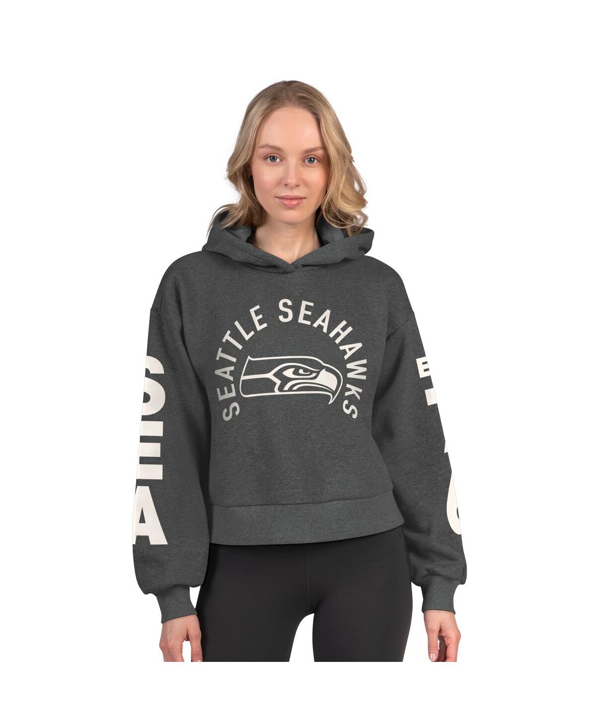 Starter Women's Heather Charcoal Seattle Seahawks Star Player Cropped Fleece Pullover Hoodie In Gray