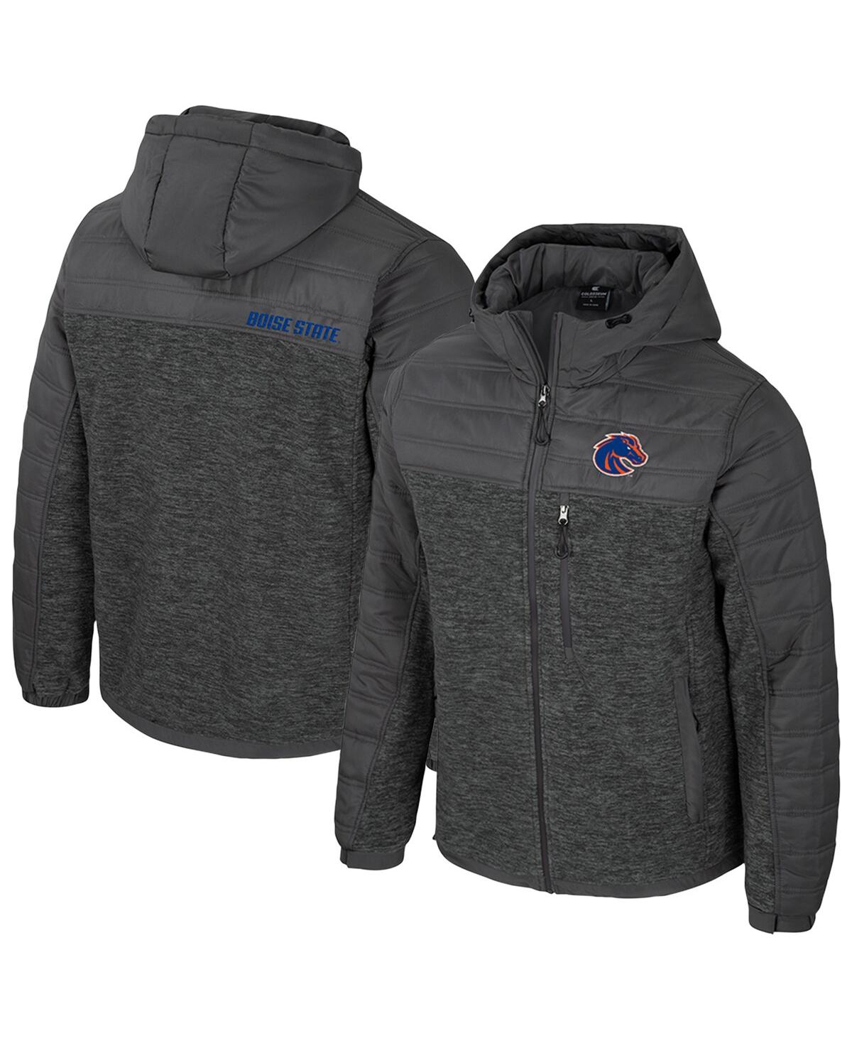 Colosseum Men's Charcoal Boise State Broncos Nightman Full-zip Hoodie Puffer Jacket In Black