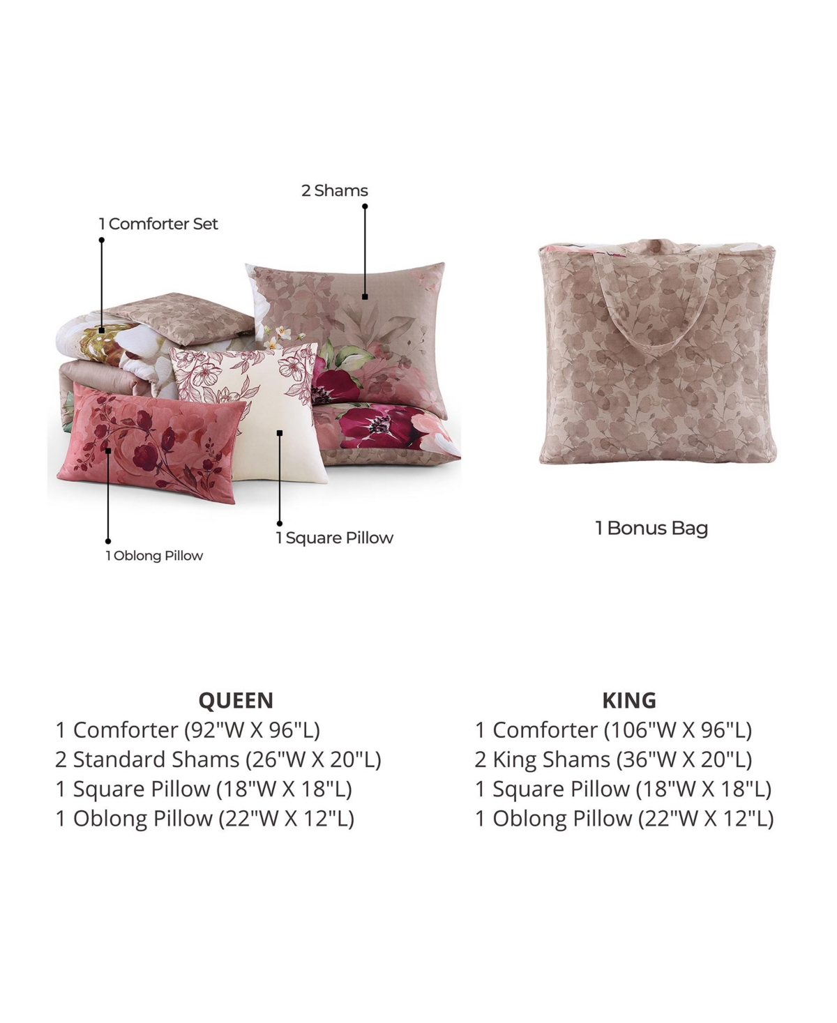 Bebejan Florence Bedding 220 Thread Count 100% Cotton 5 Piece Queen Size Reversible Comforter Set