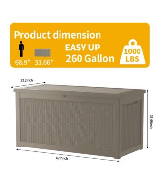 320 Gallon Patio Waterproof Resin Deck Box Lockable Outdoor Storage Garden Tools