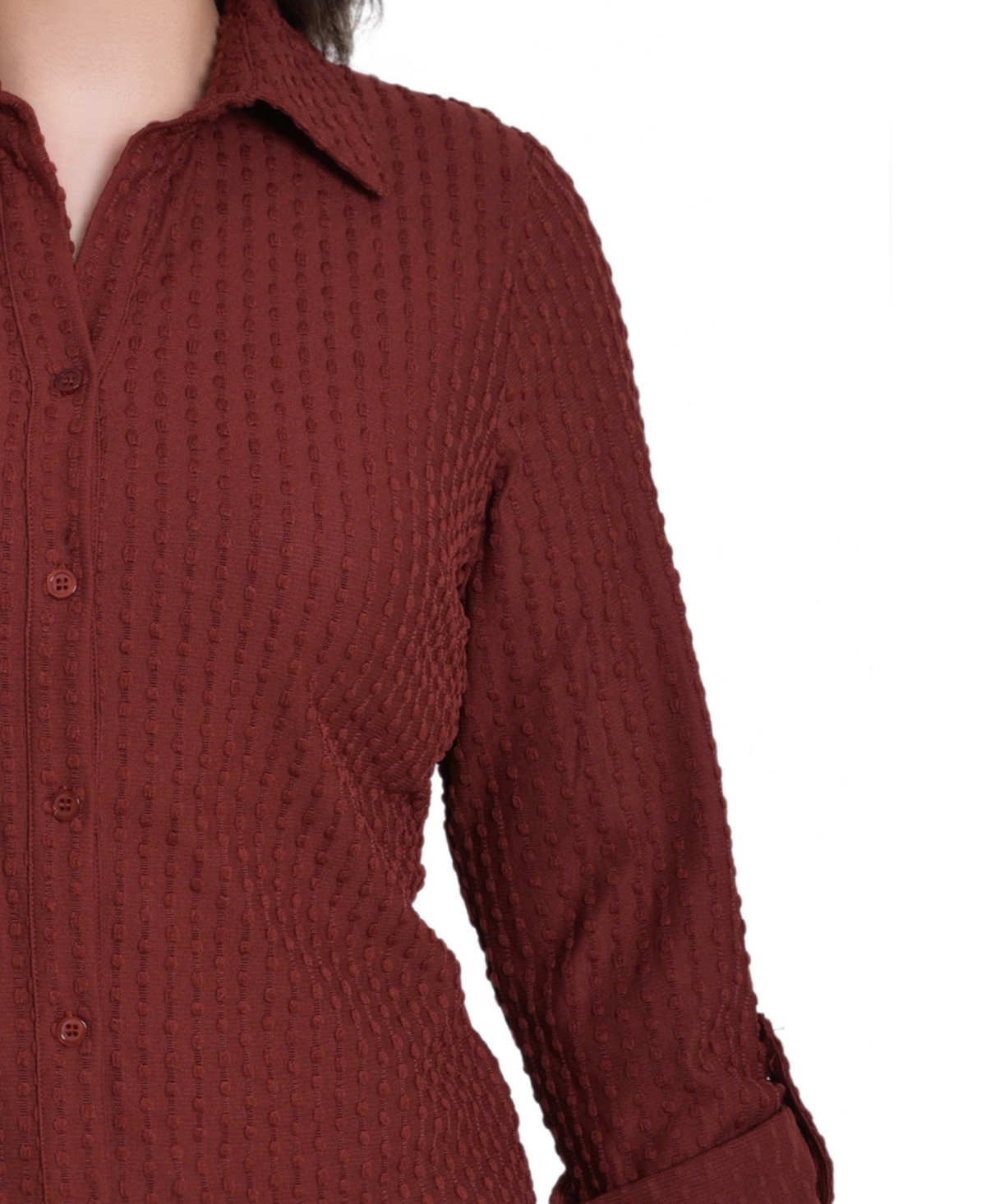 Ny Collection Petite Long Sleeve Textured Knit Top