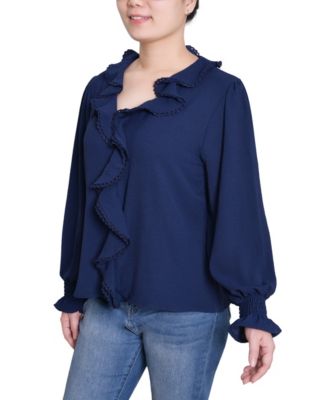 Petite Short sleeve Ruffle Front Top