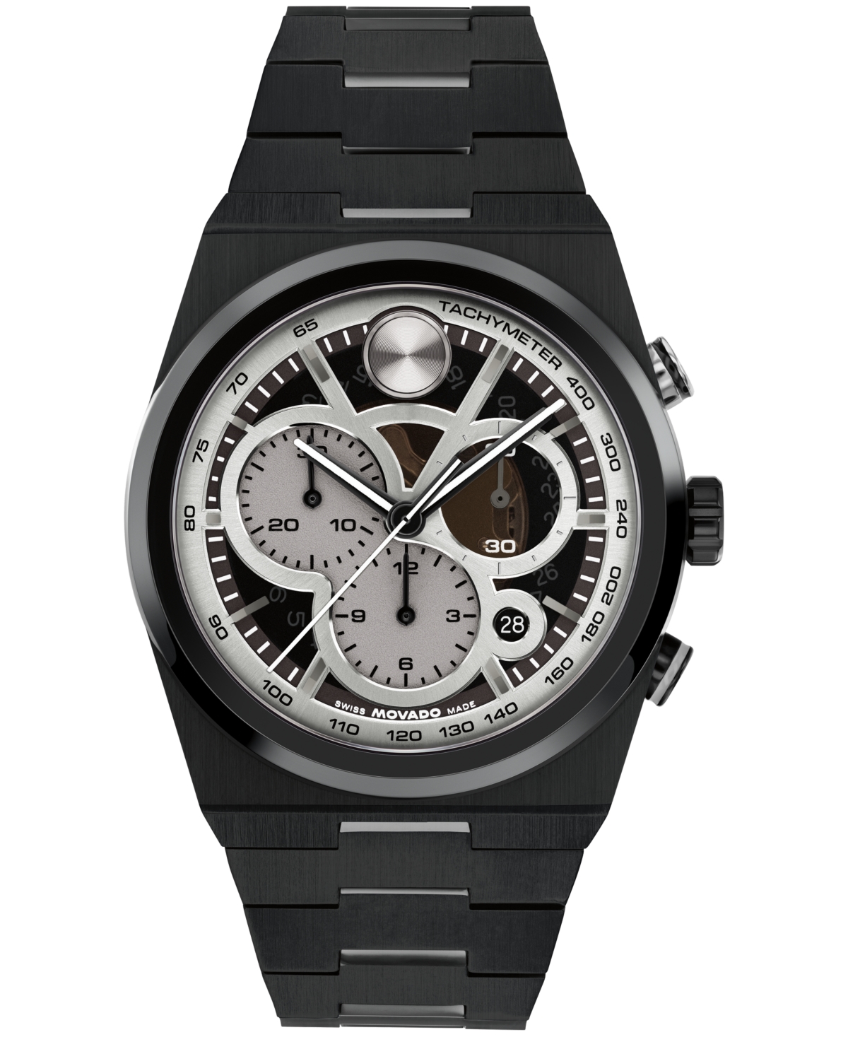 Movado Men's Bold Quest Swiss Quartz Chrono Ionic Plated Black Steel Watch, 40mm