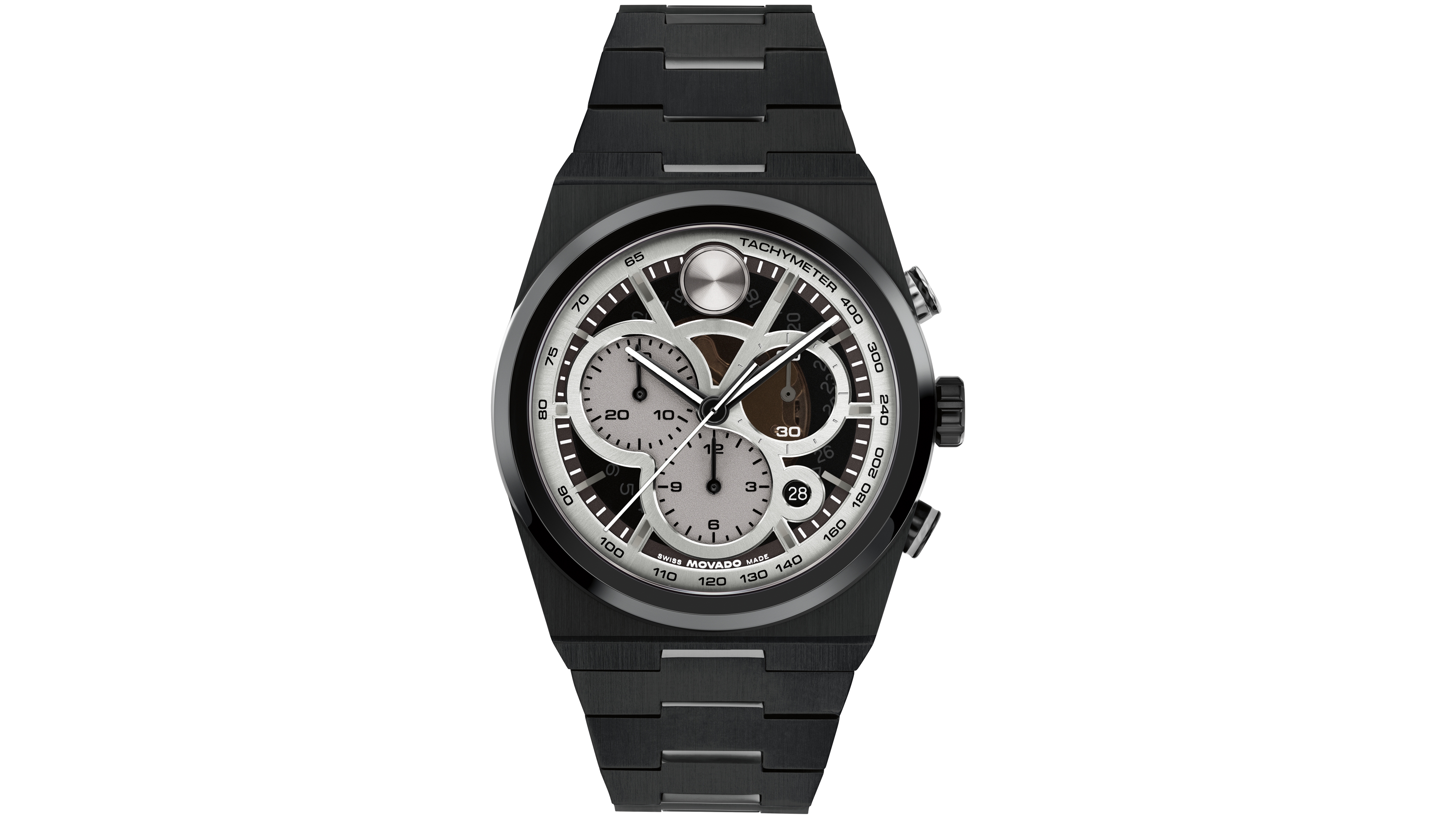 Movado Men's Bold Quest Swiss Quartz Chrono Ionic Plated Black Steel Watch, 40mm
