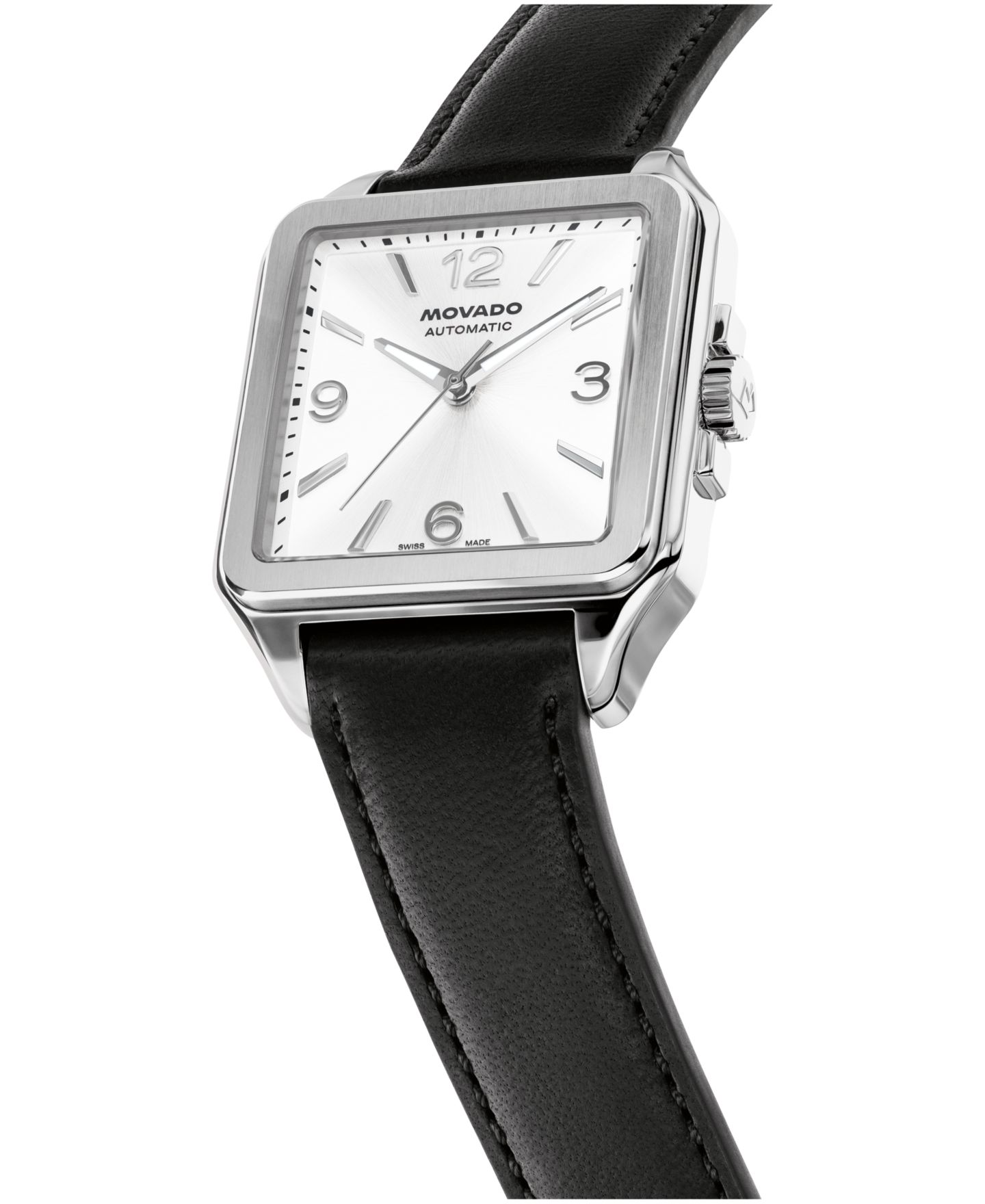 Мужские часы Movado 1917 Swiss Automatic Black Leather Watch, 35x45.2mm — фото 2
