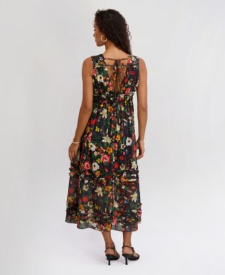 Women's V-Neck Printed Striped Dress