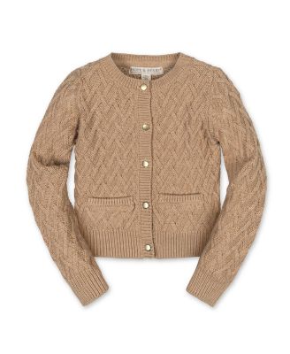 Little and Big Girls' Organic Long Sleeve Herringbone Cardigan Sweater