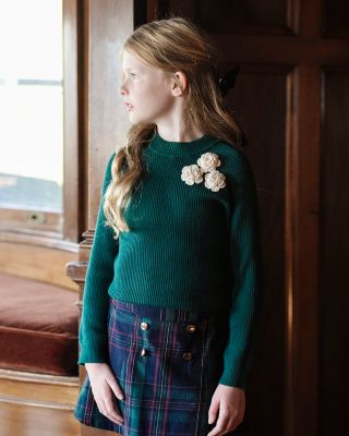 Girls Organic Long Sleeve Mock Neck Sweater with Rosettes