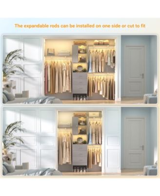 96-Inch Closet Organizer System with 3 Wood Drawers, Shelving Towers and Hanging Rods, 8-Foot Closet System with Doors