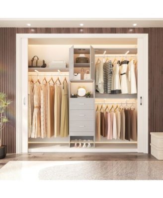 96-Inch Closet Organizer System with 3 Wood Drawers, Shelving Towers and Hanging Rods, 8-Foot Closet System with Doors