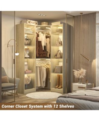 40&#39;&#39; Large Corner Closet Organizer System with 12 Shelves, 6 Tier Walk-in Corner Closet System with 2 Hanging Rods