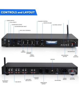 Rack Mount Studio Pre-Amplifier - Audio Receiver System LCD Display Bluetooth FM Radio Remote Control USB Flash, SD Card Reader Input/Output Jack