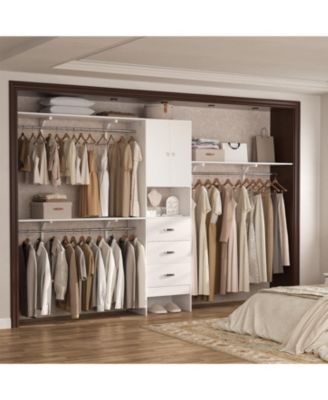 10-Foot Closet System with 3 Drawers, 120-Inch Walk-In Closet Organizer with Shelving Towers and Hanging Rods