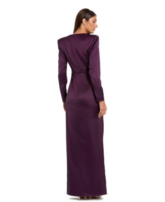 Women's Long Sleeve Structured Bow Draped Column Gown
