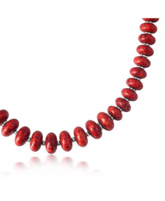 Sterling Silver Red Coral Bead Toggle Necklace, 20 Inches