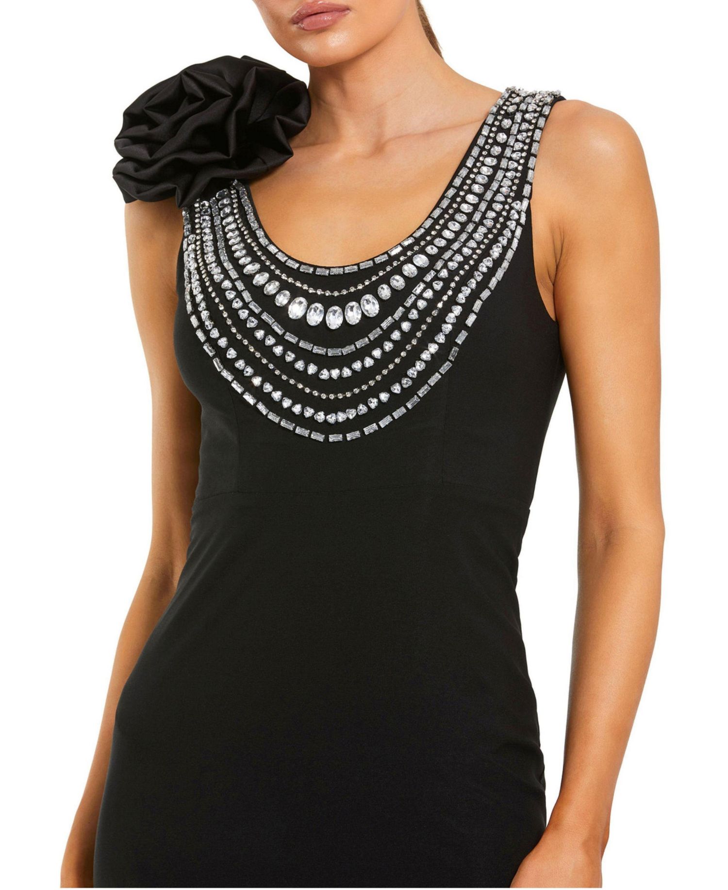 Women's Elegant Beaded Scoop Neck Jersey with 3D Flower Gown