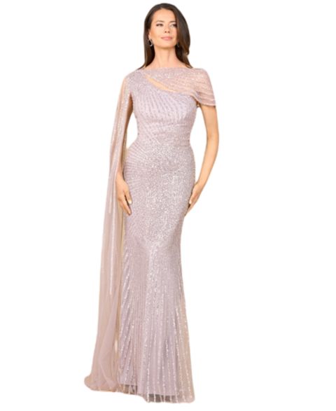 Женские платья Lara One Shoulder Fitted Gown with Cape Sleeve, цвет: Пыльный фиолетовый