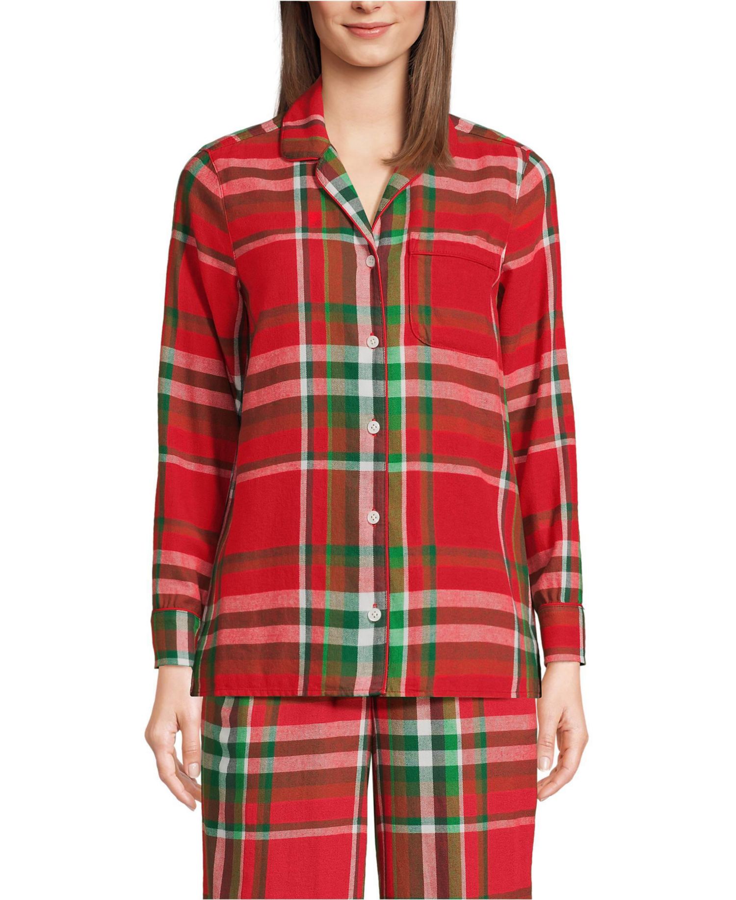 Women's Tall Long Sleeve Print Flannel Pajama Top