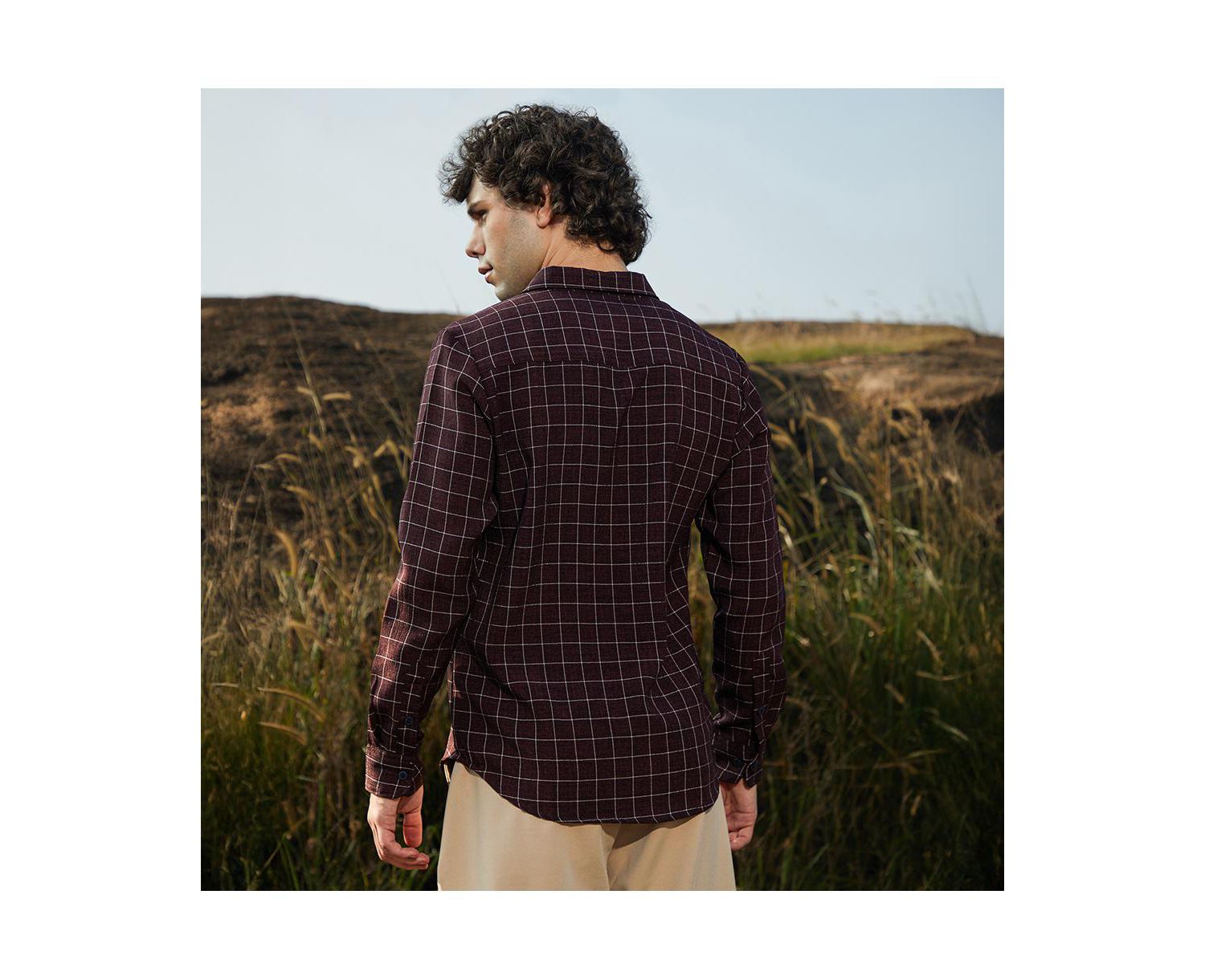 Men's Mocha Brown Graph-Check Shirt