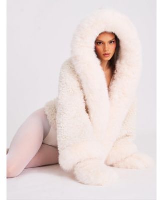 Women's Jumbo Kali White Faux Shearling Fur Trimmed Coat