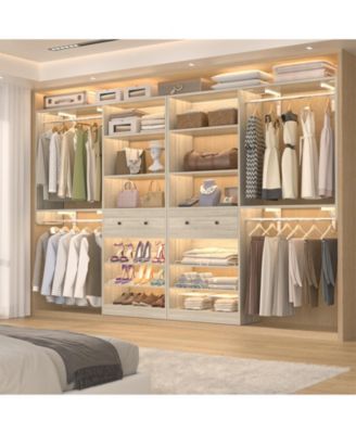 Closet System with Drawer, 5FT Closet Organizer System with 2 Hanging Rods and Adjustable Shelf, Reversible