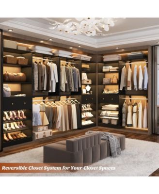 Closet System with Drawer, 5FT Closet Organizer System with 2 Hanging Rods and Adjustable Shelf, Reversible