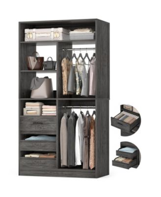 36-Inch Freestanding Walk-In Closet Organizer System with 3 Drawers, 2 Hanging Rods and Shelves