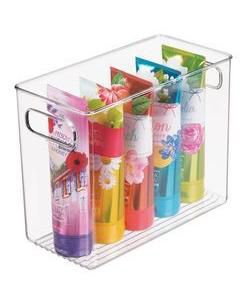 Tall Plastic Bathroom Organizer Bin with Built-In Handles, 4 Pack, Clear