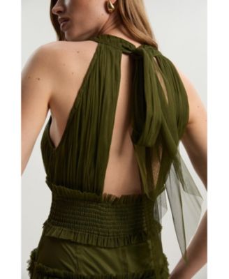 Women's Tulle Layered Halter Neck Maxi Dress